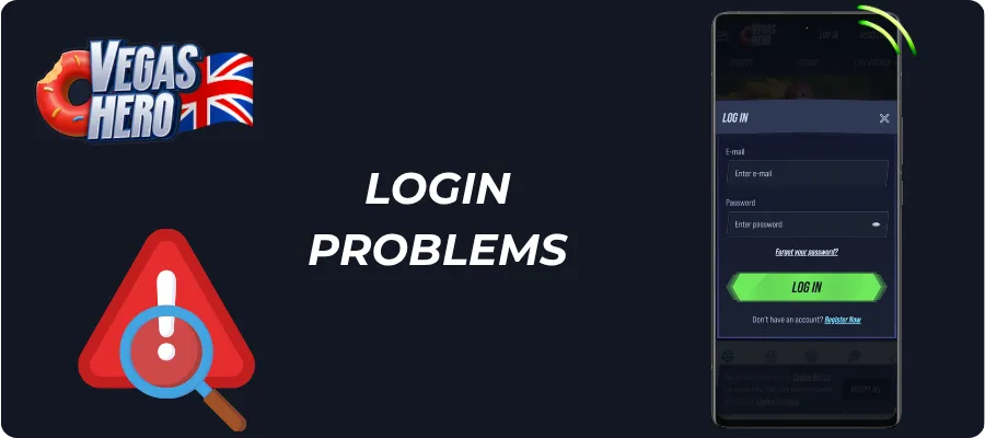 Vegas Hero UK Login troubleshooting scr